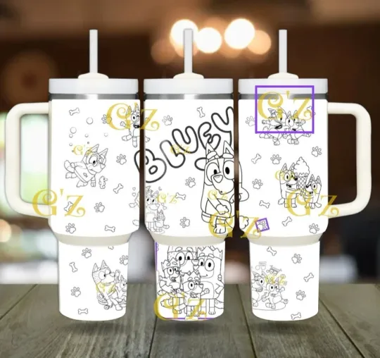 40oz Outline BlueyDad Tumbler straw, lid