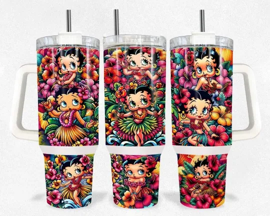 Discover 40oz Hawaiian Boop Tumbler straw, lid