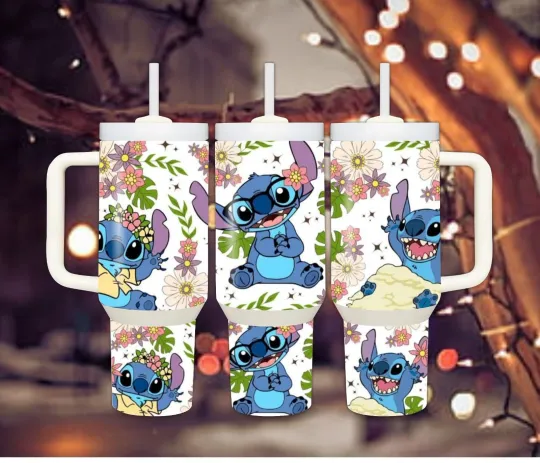 Discover 40oz BLUE Alien With Glasses Tumbler straw, lid