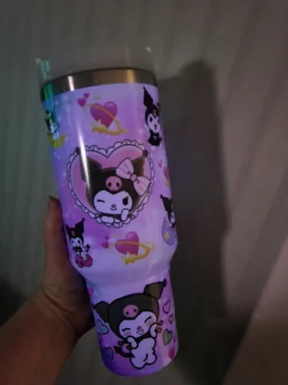 40oz Purple Glow In The Dark Kuromi  Sanrio Tumbler straw, lid