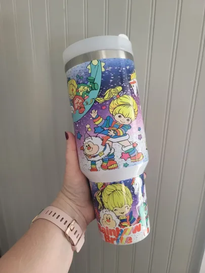 Discover 40oz Purple Glow In The Dark Retro Vintage RAINBOW Tumbler straw, lid