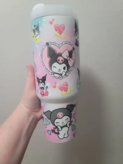 40oz Green Glow In The Dark Kuromi  Sanrio Tumbler straw, lid