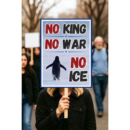 Discover Nihilist Penguin No King No War No ICE Anti ICE Protest Sign, Anti-ICE Minneapolis Protest Poster (png available)