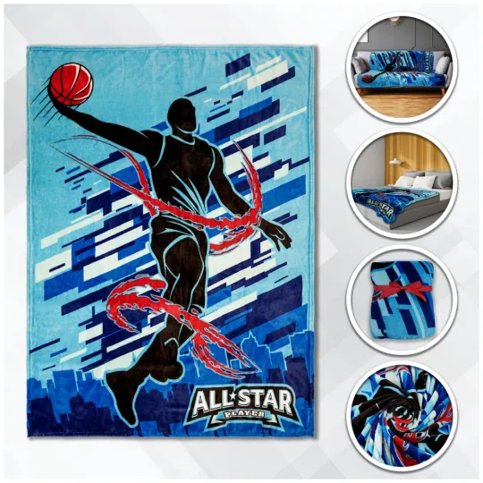 All Star Basketball Blanket Soft Plush Blanket Sports Blanket 50x60in