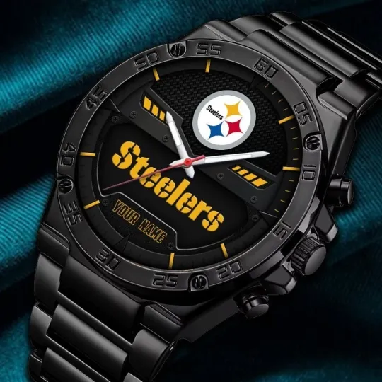 Personalized Pittsburgh Football Steelerss Team Gentleman Stainless Steel Watch