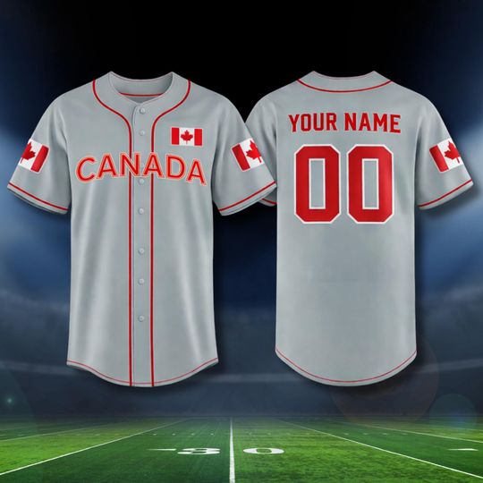 Discover Canada Baseball Fan Jersey, Custom Name & Number Button Front Shirt, Grey Red 3D Style, Personalized Supporter Gift for 2026 Tournament