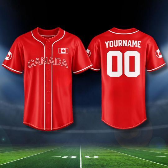 Discover Canada Baseball Fan Jersey Red Button Front Shirt, Custom Name Number, 3D Style Maple Leaf, International Tournament 2026 Supporter Gift