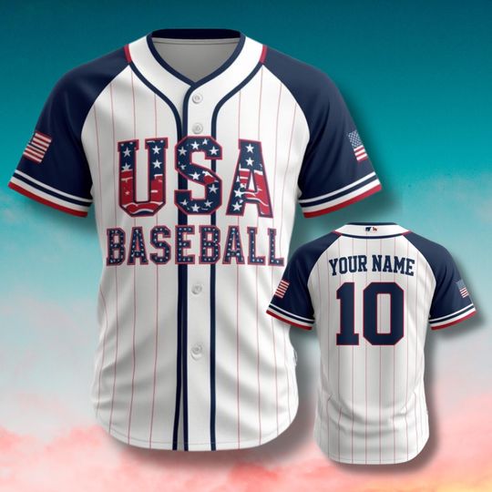 Discover Custom USA Baseball Jersey with Name and Number, American Flag Eagle 3D Sports Shirt, Patriotic Unisex Game Day Fan Gift Top Jersey