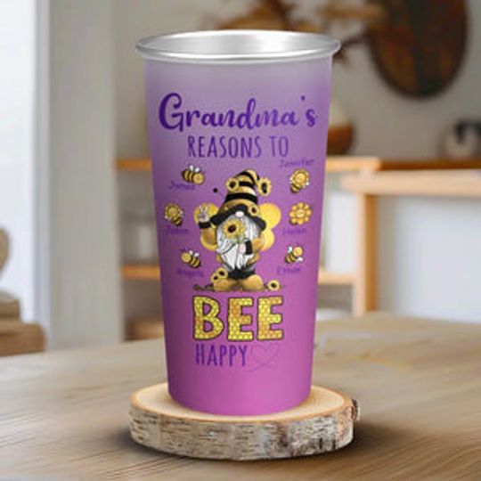 Grandma's Reasons To Bee Happy - Family Personalized Custom Aluminum Changing Color Cup