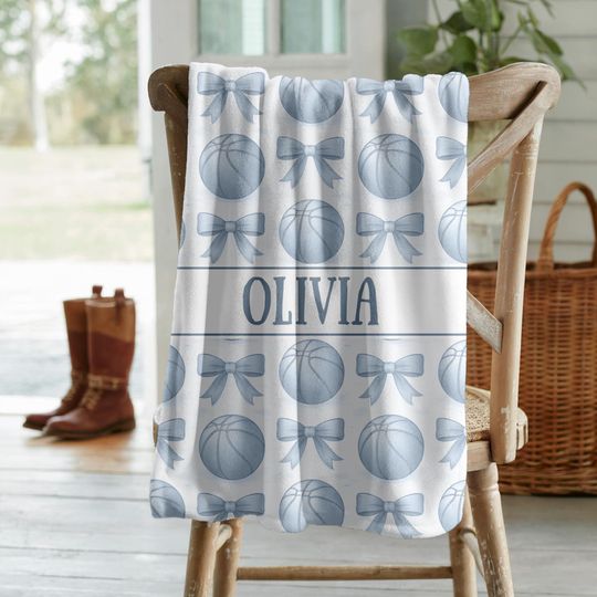 Discover Blue Toile Basketball Personalized Blanket | Custom Name Sporty Girl Gift, Basketball Player, Teen Girl Gift, Cozy Winder Bedding