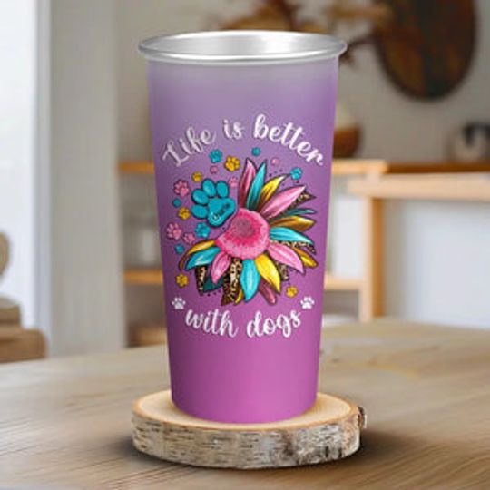 Dogs Leave Pawprints On Our Hearts - Dog Personalized Custom Aluminum Changing Color Cup