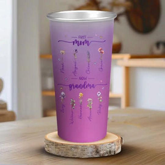 First Mom Now Grandma - Family Personalized Custom Aluminum Changing Color Cup - Gift For Mom, Grandma