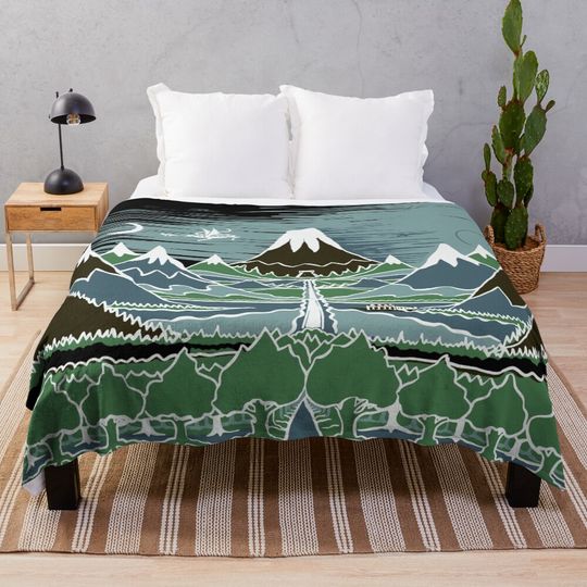 Discover A Halflings journey on a mountain path through an elven wood in the style of J.R.R.Tolkien Throw Blanket