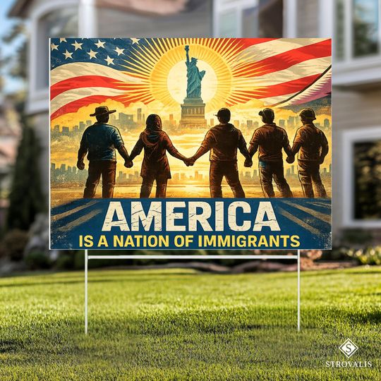 America Was Built By Immigrants Yard Sign - Resist Hate Lawn Sign, Anti-Trump, Resist Racism, Resist Fascism Yard Sign with Metal H-Stake