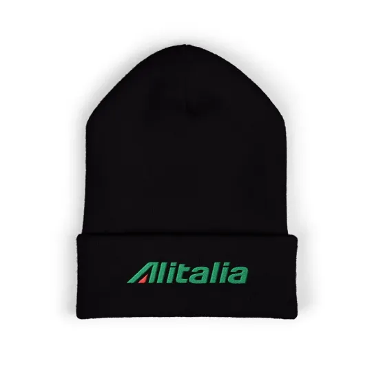 Alitalia Airlines Printed Knit Beanie Hat for Adults Winter Black