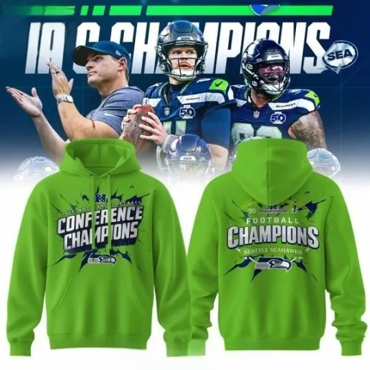 Discover Seahawkss 2025 National Football Conference Champions Green Hoodie