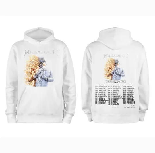 Megadeth World Tour 2026 White Hoodie Gildan