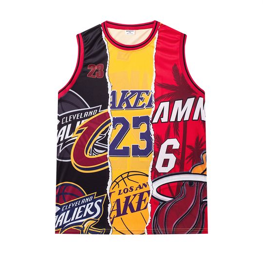 Discover Basketball Jersey  Heat Collage "23" & "6" Numbers Retro Team Logos Artistic Athletic Jersey 3d HD Prints