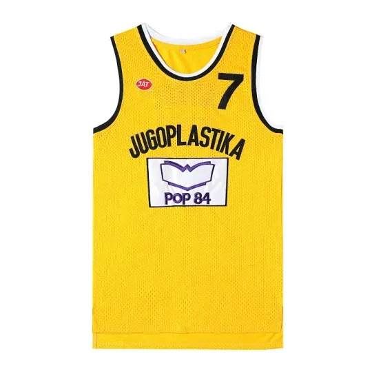 Discover Movie version yellow basketball jersey No.7 Croatia JUGOPLASTIKA 7 KUKOC  embroidery outdoor  quick-drying breathable sportswear