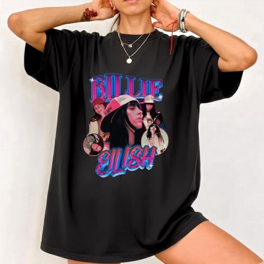 Discover Billie T-Shirt Retro Pop Portrait Music Collage Graphic Tee