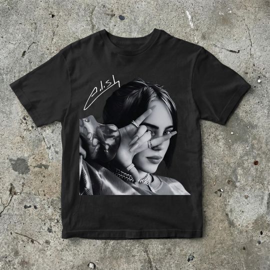 Discover Billie Graphic T-Shirt, Garment-Dyed, Oversized Streetwear, Black and White Portrait