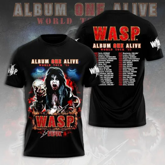 Discover WASP Band Album One Alive World Tour 2025 Red 3D T-Shirt