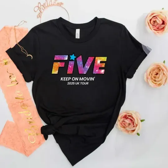 Discover Five Band Tour T-Shirt Keep On Movin’ 2025 UK Dates Retro 90s