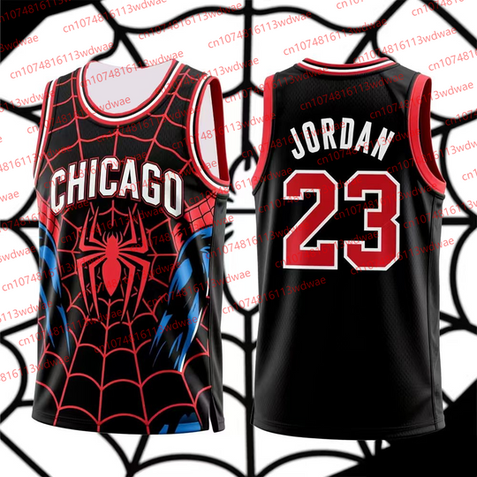 Discover Chicago Basketball Jersey Marvel Spider-Man Basketball vest Michael Jordan 23 Basketball Jersey Superhero Special Edition