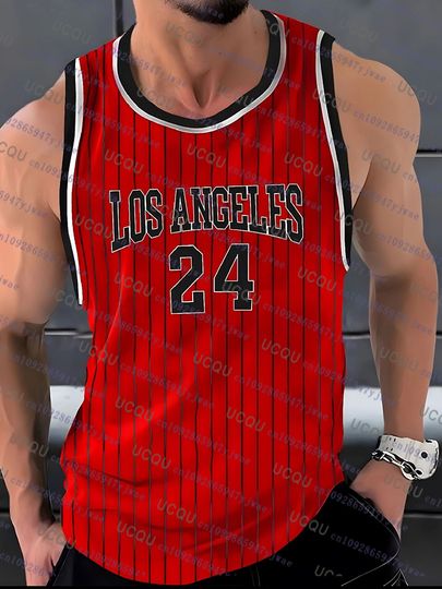 Discover New Los Angeles NO.24 Basketball Jersey Top Men's Sleeveless Sport Vest Summer Casual Running Outdoor Activities Oversize Vest