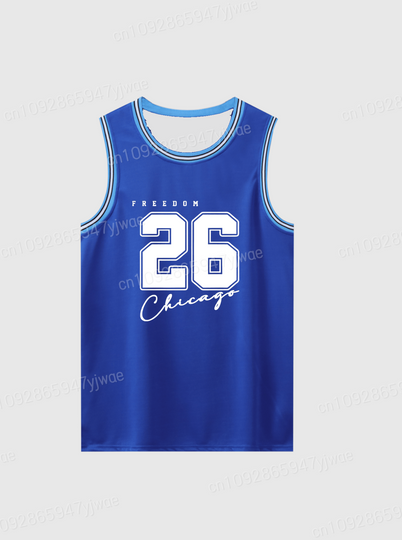 Discover mans FREEDOM No.26 Print Striped Round Neck Casual Tank Top men Basketball Jersey vest Boyfriend Style sport basketball vest