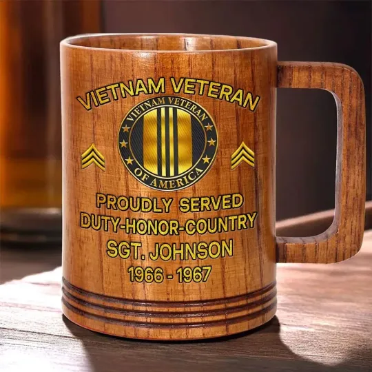 Personalized Vietnam Veteran Wood Mug, Military Gift