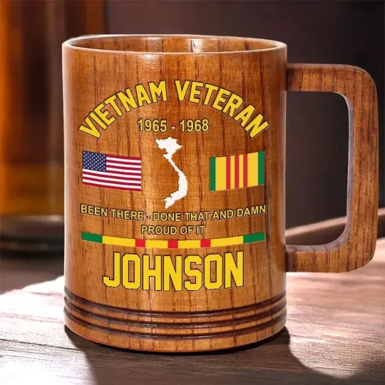 Discover Personalized Vietnam Veteran Wood Mug, Proudly Served Military Gift Dad Grandpa