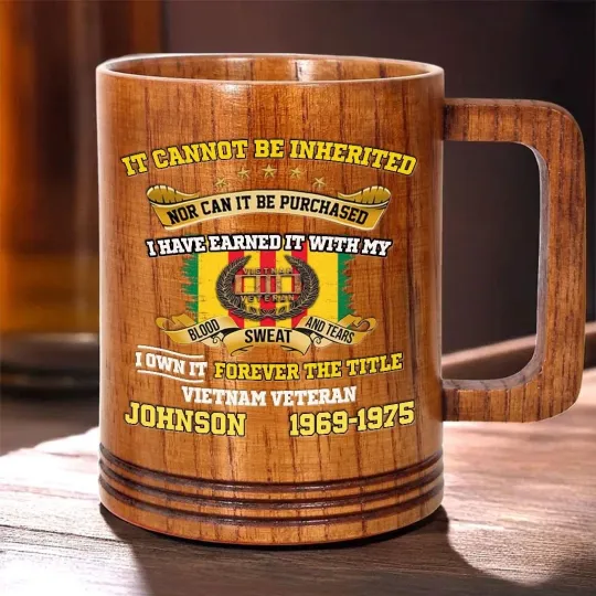Personalized Vietnam Veteran Wood Mug, Military Gift Custom Proudly Served Dad Gift