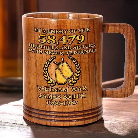 Personalized Vietnam Veteran Wood Mug, Custom Proudly Served Military Gift Dad