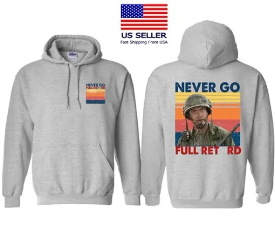 Discover 2026 Tropic Thunder Meme Hoodie Never Go Full Retro Unisex Hoodie Multicolor