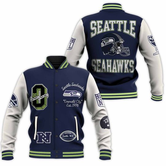 Genuine NWT Men's OVO x football Navy Seattle Seahawks Full-Snap Varsity Jacket