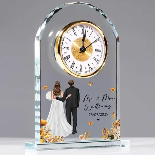 Personalized Mr & Mrs Wedding Acrylic Desk Table Clock, Custom Wedding Gifts, Wedding Anniversary Clock, Couples Gift, Wedding Decor