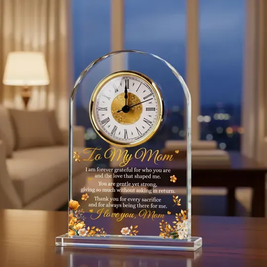 Discover Personalized I Love You Mom Acrylic Clock Plaque, Sentimental Floral Desk Clock, Thoughtful Gift for Mother, Mother's Day Gift For Mom