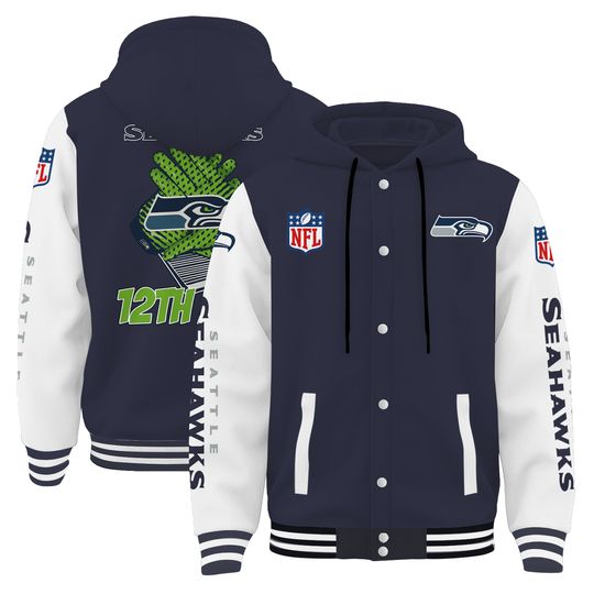 Seattle Seahawks Hooded Varsity Jacket, Football Lover Gift, Game Day Jacket