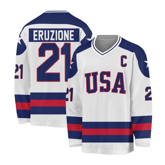Hockey Jersey 1980 Olympic Team USA Hockey 17 Jack O'Callahan 21 Mike Eruzione 30 Jim Craig Miracle On Ice USA