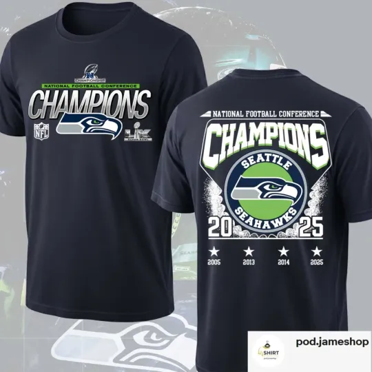 Discover Seattle Seahawk.s 2025 NFC Champions T-Shirt, The Hawks Super Bowl LX 2 Sided Tee