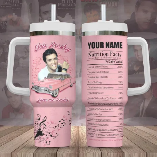 Discover Elvis Presley 40 oz Tumbler with Handle - Custom Name and Nutrition Facts Gift