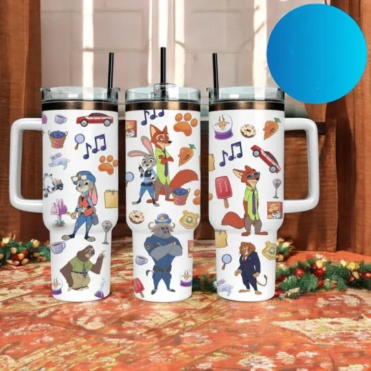 Discover Hot Zootopia 40oz Tumbler with Handle - Judy & Nick Gift for Fans