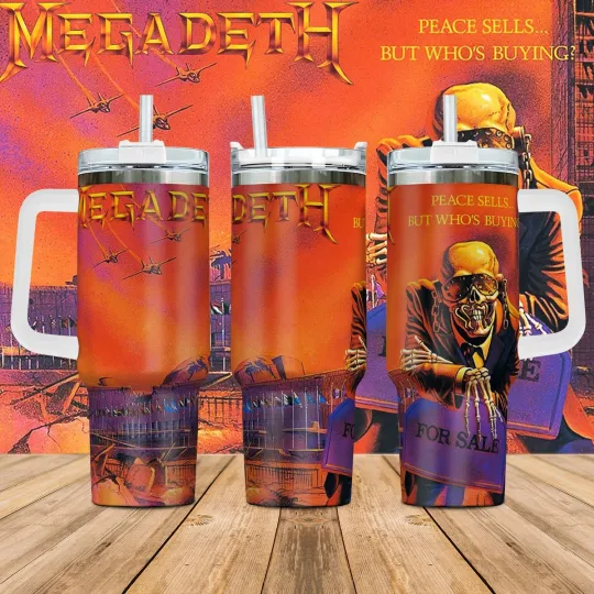 Megadeth 40oz Tumbler with Handle, Stainless Steel, Gift for Fans