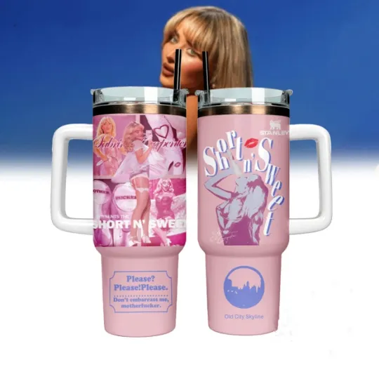 Discover Sabrina Carpenter 40 oz Tumbler with Handle - Gift for Fans
