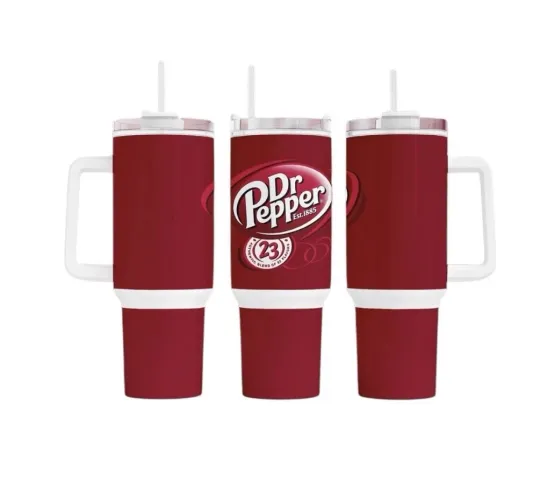 40oz Dr. Pepper Tumbler with Handle - Soda Gift for Fans