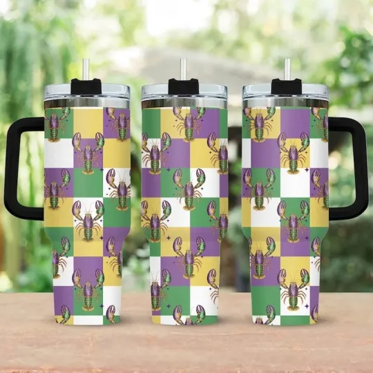 Discover 40 oz Tumbler with Handle Mardi Gras Gift for Fans