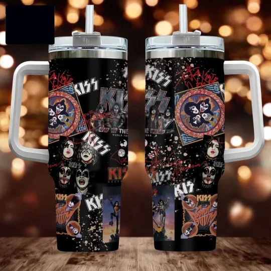 Discover 40 oz Tumbler with Handle – Kiss Band Music Graphics Signature Drinkware for Fans