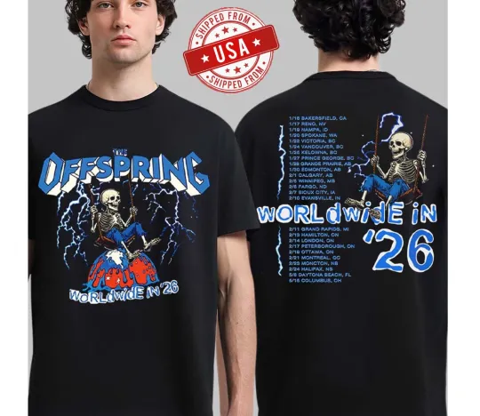 Discover The Offspring Supercharged Worldwide 2026 Swinging Skeleton 2026 Tour T-Shirt