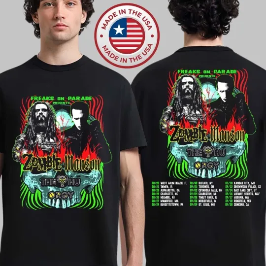 Discover Rob Zombie And Marilyn Mason With The Hu And Orgy Freaks 2026 T-Shirt
